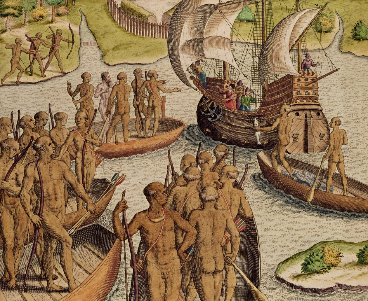 "A luzitánok egy második csónakot küldenek felém", az "Americae Tertia Pars...", 1592 alkotó: Theodore de Bry