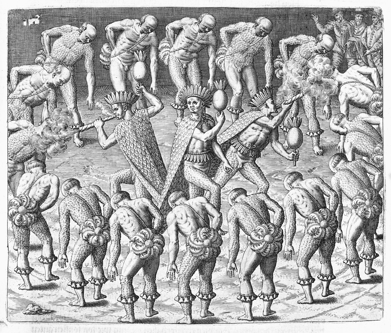 Hans Staden által megfigyelt tupinamba indiánok brazíliai útja során 1552-ben Johann Ludwig Gottfried „Newe Welt und Americanische Historien” című művéből, Mattaeus Merian, Frankfurt, 1631 (engl. alkotó: Theodore de Bry