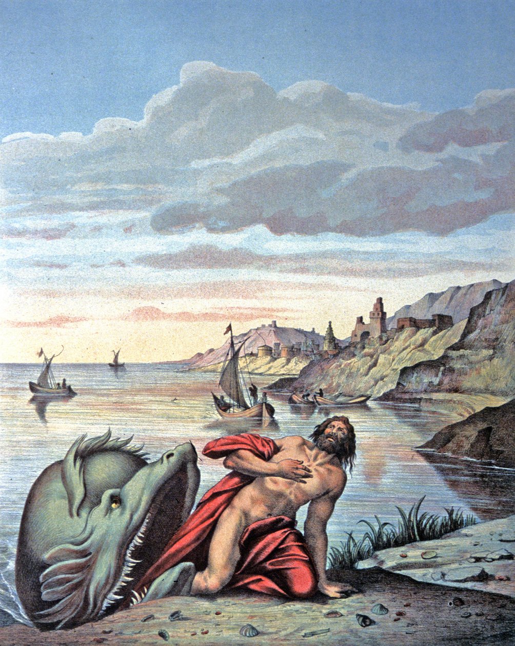 Jonas kijön a bálna hasából, 19. század közepe (illusztráció) alkotó: Theodore (after) Amst