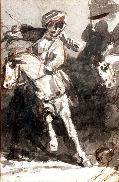Közelharc jelenete (ceruza és akvarell) alkotó: Theodore (attr. to) Gericault