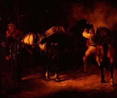 Három ló egy istállóban alkotó: Theodore (attr. to) Gericault