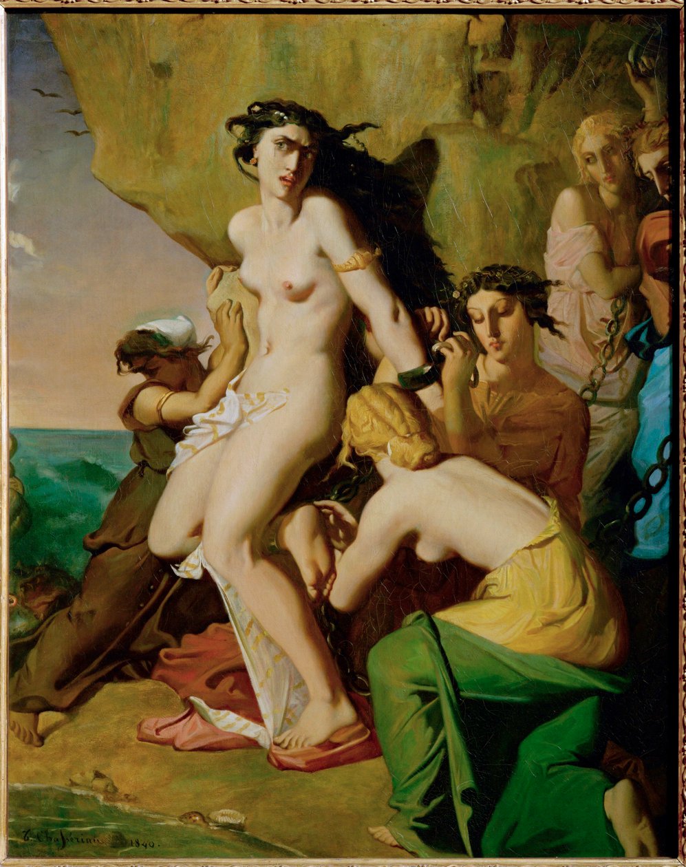 Andromede attachee au rocher par les Nereides - A sellők által a sziklához láncolt Androméda ... alkotó: Théodore Chassériau