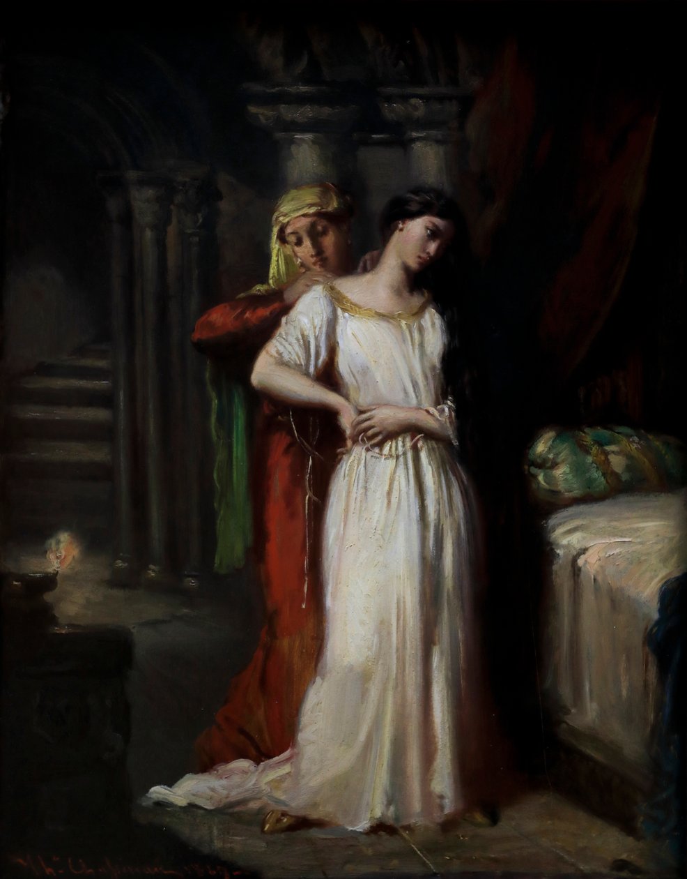 Desdemona visszavonul az ágyába alkotó: Théodore Chassériau