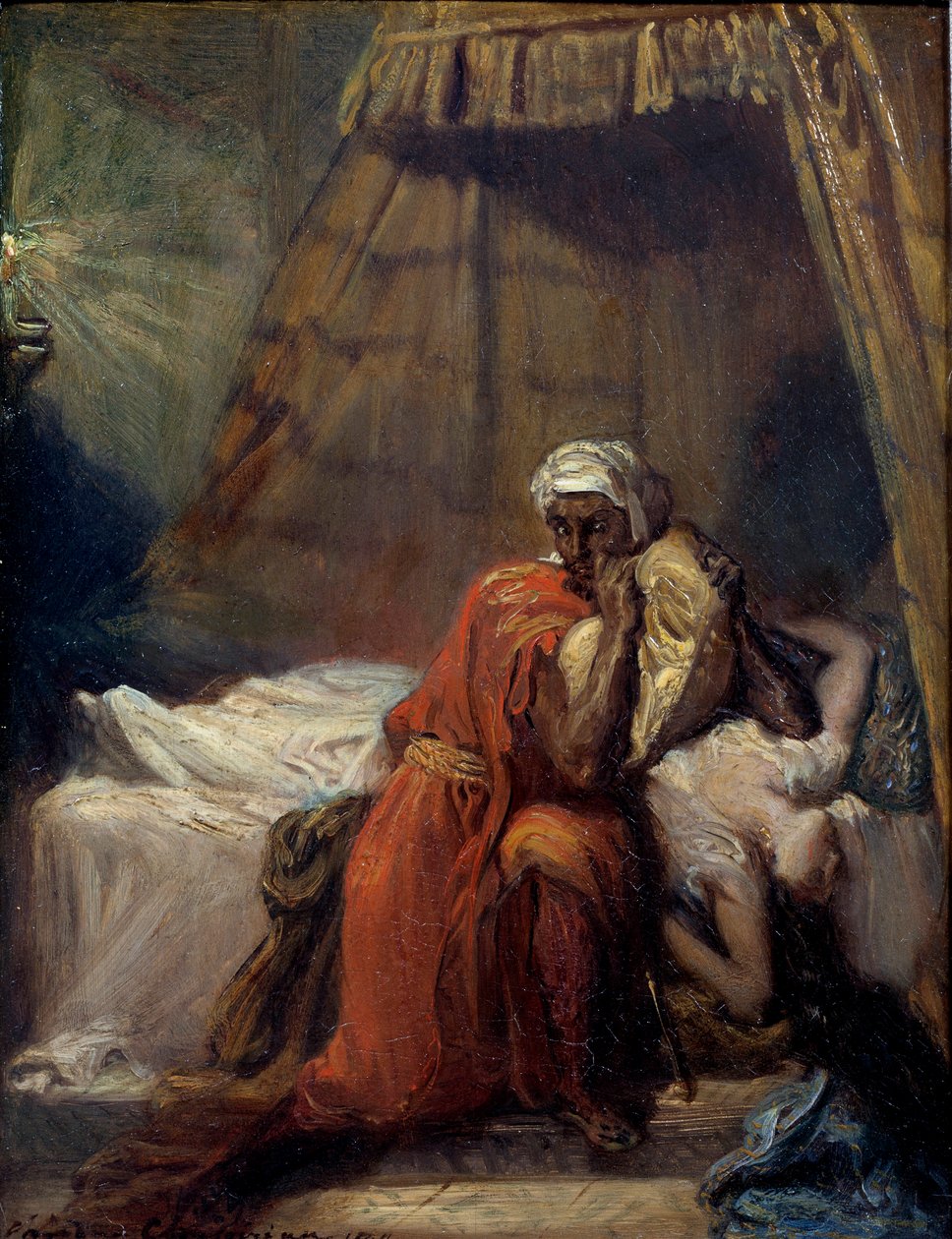 Desdemone halála. Illusztráció William Shakespeare „Othello vagy a velencei mór” (Othello, a velencei mór) tragédiájáról (1604). Theodore Chasseria (1819-1856) festménye alkotó: Théodore Chassériau