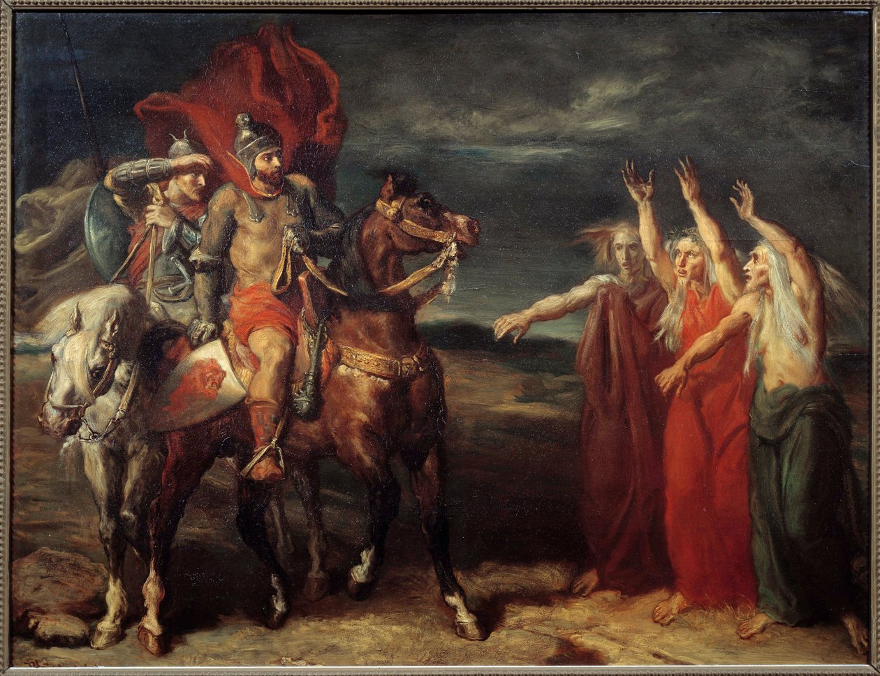 Macbeth és a három boszorkány William Shakespeare „MacBeth” című drámájának I. felvonásának 3. jelenetének illusztrációja. Theodore Chasseria (1819-1856) festménye 1855 V. 0,72x0,9 m Párizs, Muse d
