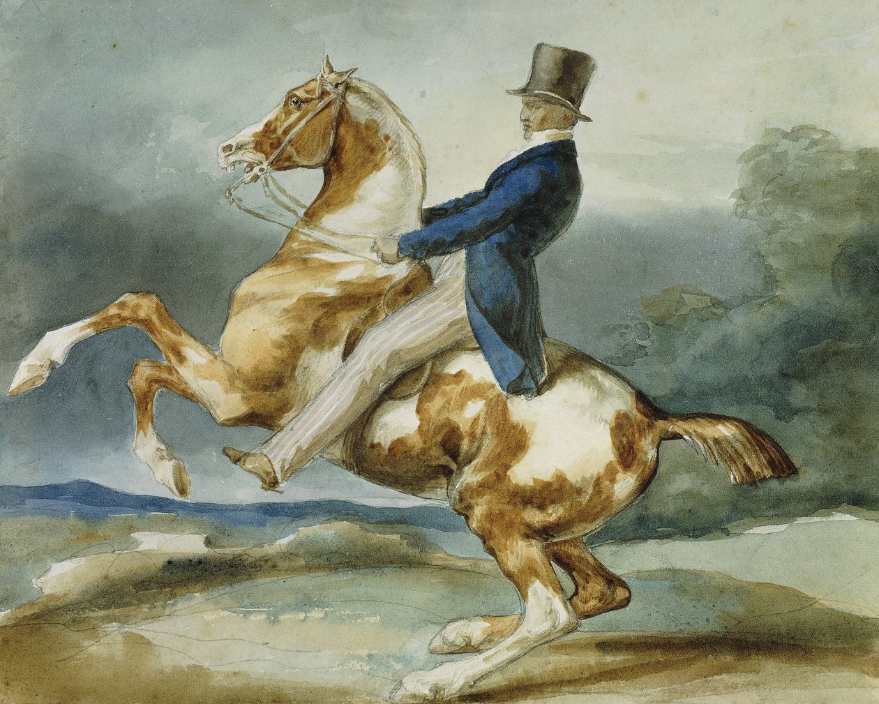 Egy lovas és nevelő lova; Un Cavalier Cabrant Son Cheval, alkotó: Theodore Gericault