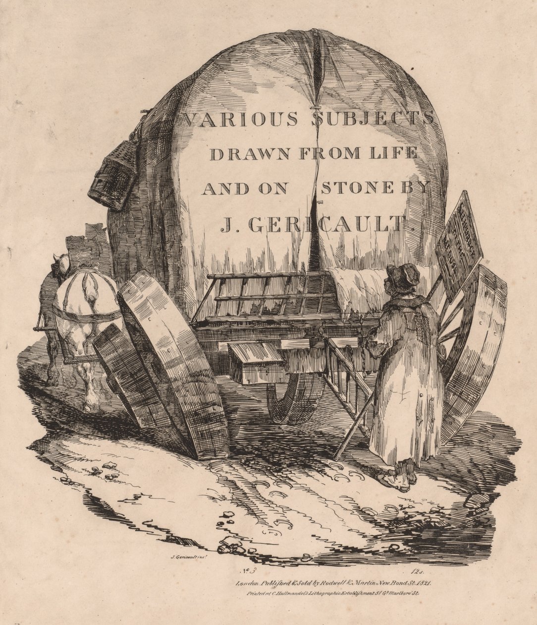 Egy szekér felszerszámozott lovakkal alkotó: Theodore Gericault
