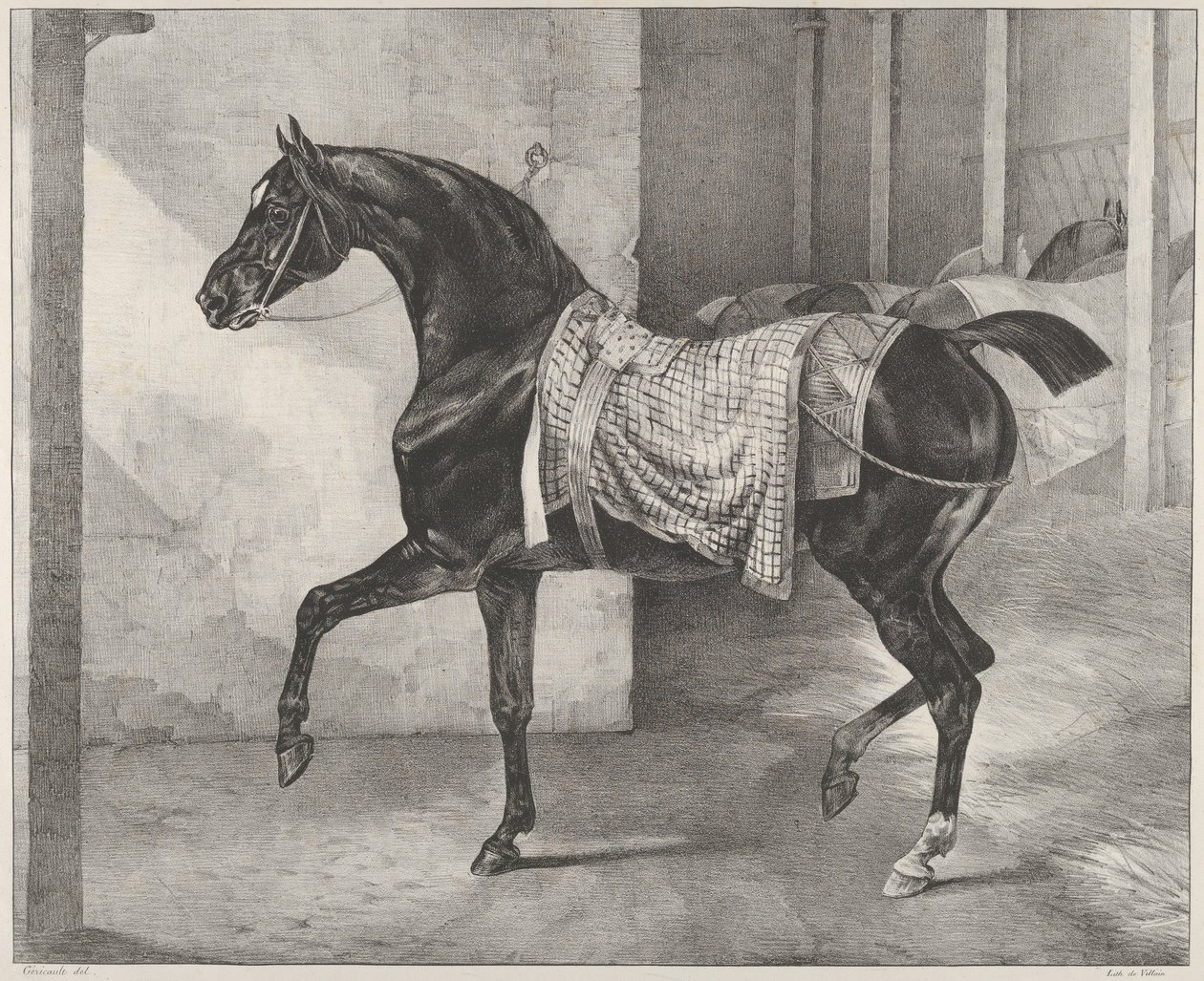 Egy istállóban kikötött fekete ló alkotó: Theodore Gericault