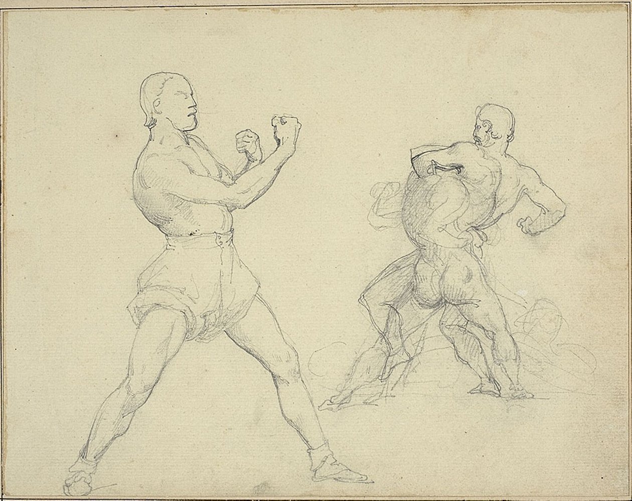 Jobb oldali bokszoló és két férfi birkózás alkotó: Theodore Gericault