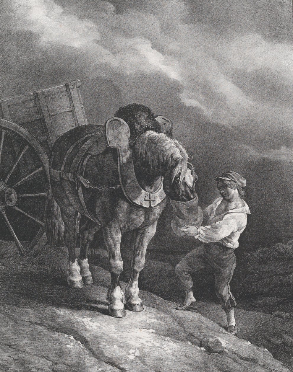 Fiú, aki egy szekérlovat etet az orrtáskából, 1822. alkotó: Theodore Gericault