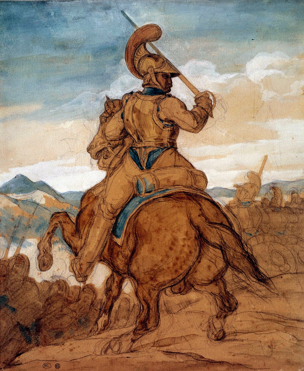 Karabinier vagy cuirassier lóháton Akvarell, gouache, mosás: Theodore Gericault (1791-1824) 19. század V. 0,25x0,22 m Párizs, Louvre Múzeum alkotó: Theodore Gericault