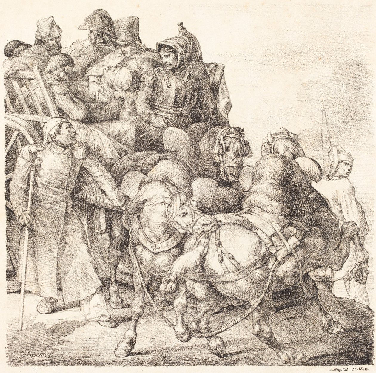A szekér tele van sebesült katonákkal (Chariot charge de soldats áldja meg) alkotó: Theodore Gericault