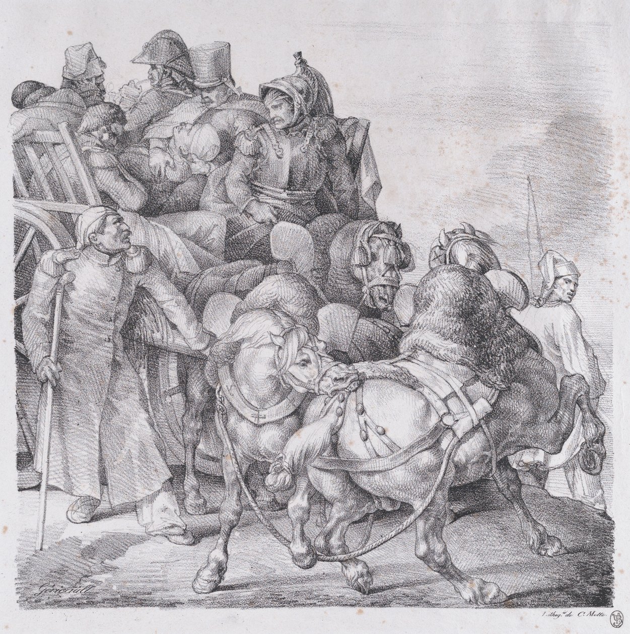 Sebesült katonákkal megrakott szekér, 1818. alkotó: Theodore Gericault