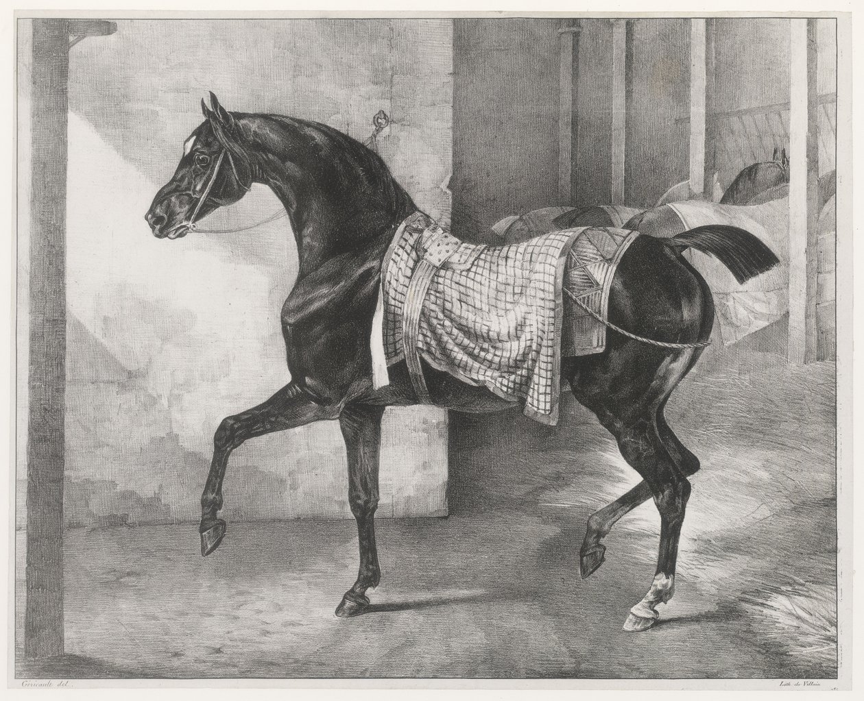 Egy istállóban kikötött fekete ló (A Black Horse Tethered in a Stable) alkotó: Theodore Gericault