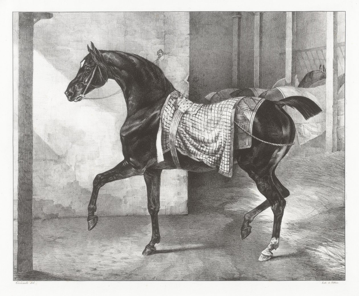 Egy istállóban kikötött fekete ló (A Black Horse Tethered in a Stable) alkotó: Theodore Gericault