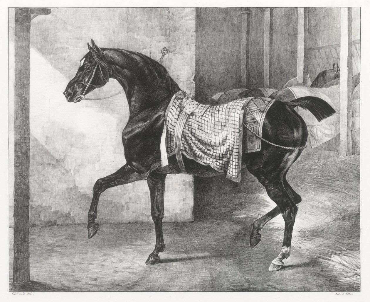Egy istállóban kikötött fekete ló (A Black Horse Tethered in a Stable) alkotó: Theodore Gericault