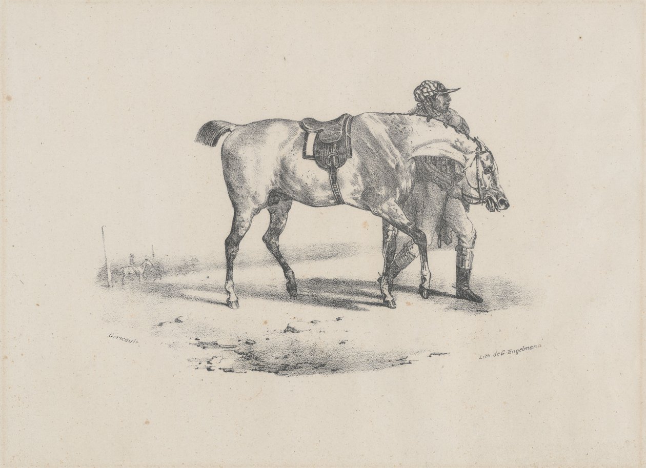 Ló, amelyet a verseny előtt sétáltatnak (A Horse Being Walked Before the Race) alkotó: Theodore Gericault