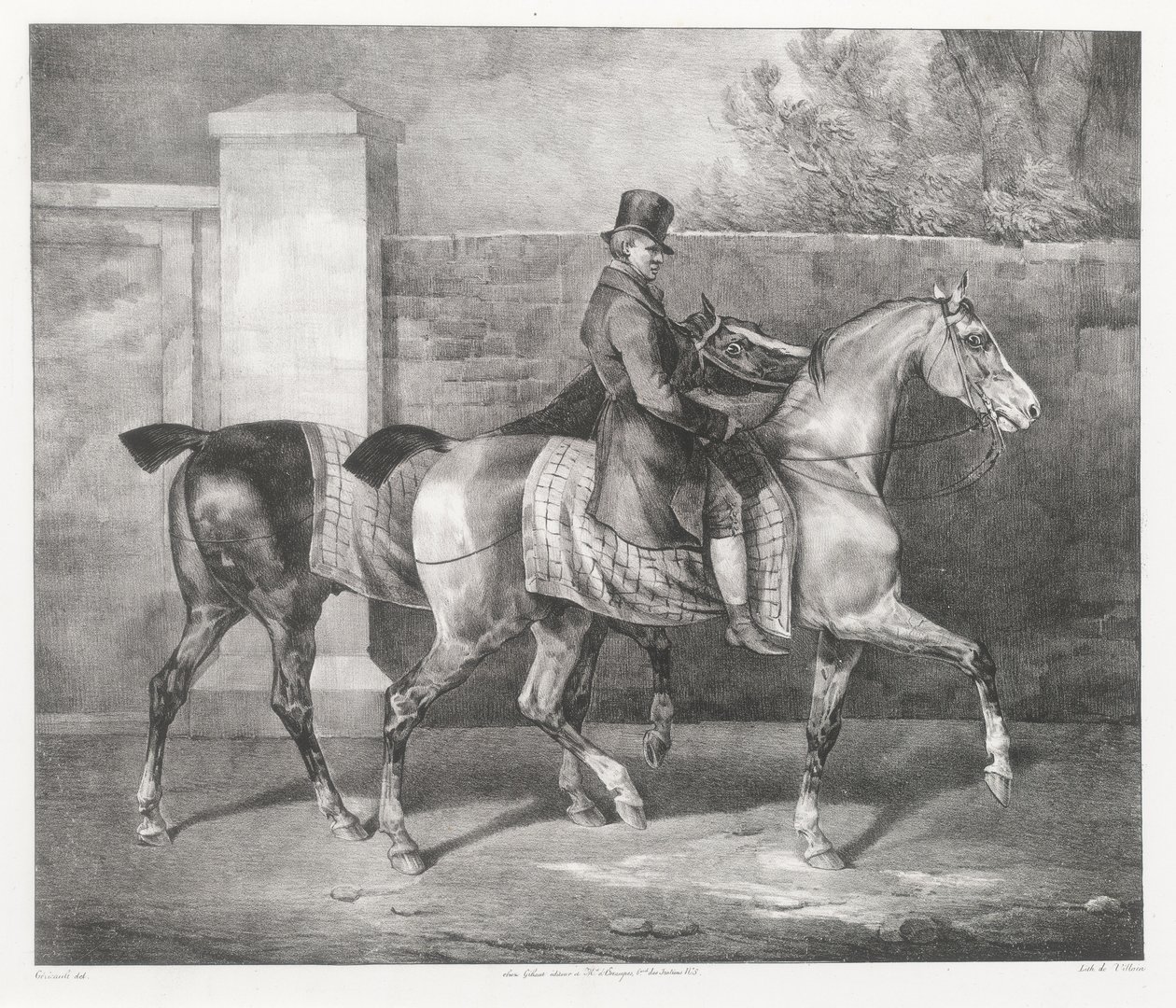 Két ló, amelyet egy zsoké sétáltat (A Groom Exercising Two Horses) alkotó: Theodore Gericault