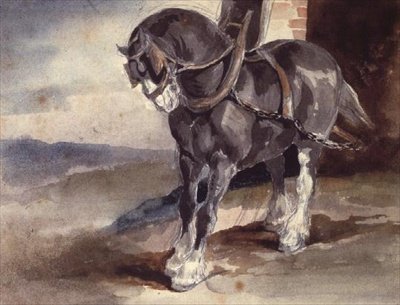 Díszlovat a ház mellett (ceruza és akvarell) alkotó: Theodore Gericault