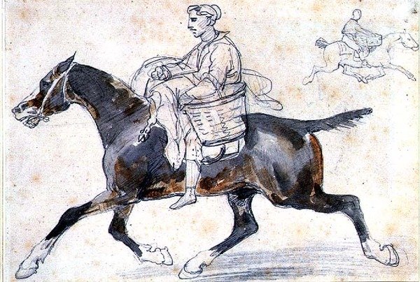 Angol hentes lóháton (ceruza és akvarell) alkotó: Theodore Gericault