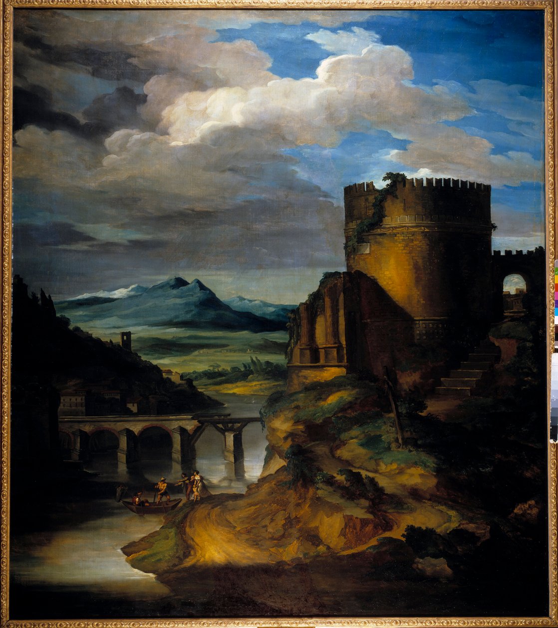 Nagy olasz táj Romok, torony és híd tája, Theodore Gericault (1791-1824) 19. század alkotó: Theodore Gericault
