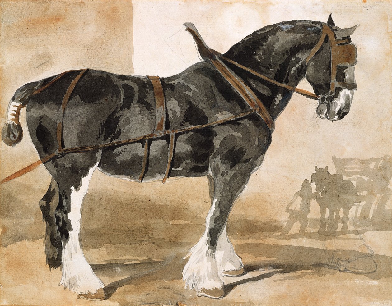 Felszerelt fekete ló alkotó: Theodore Gericault