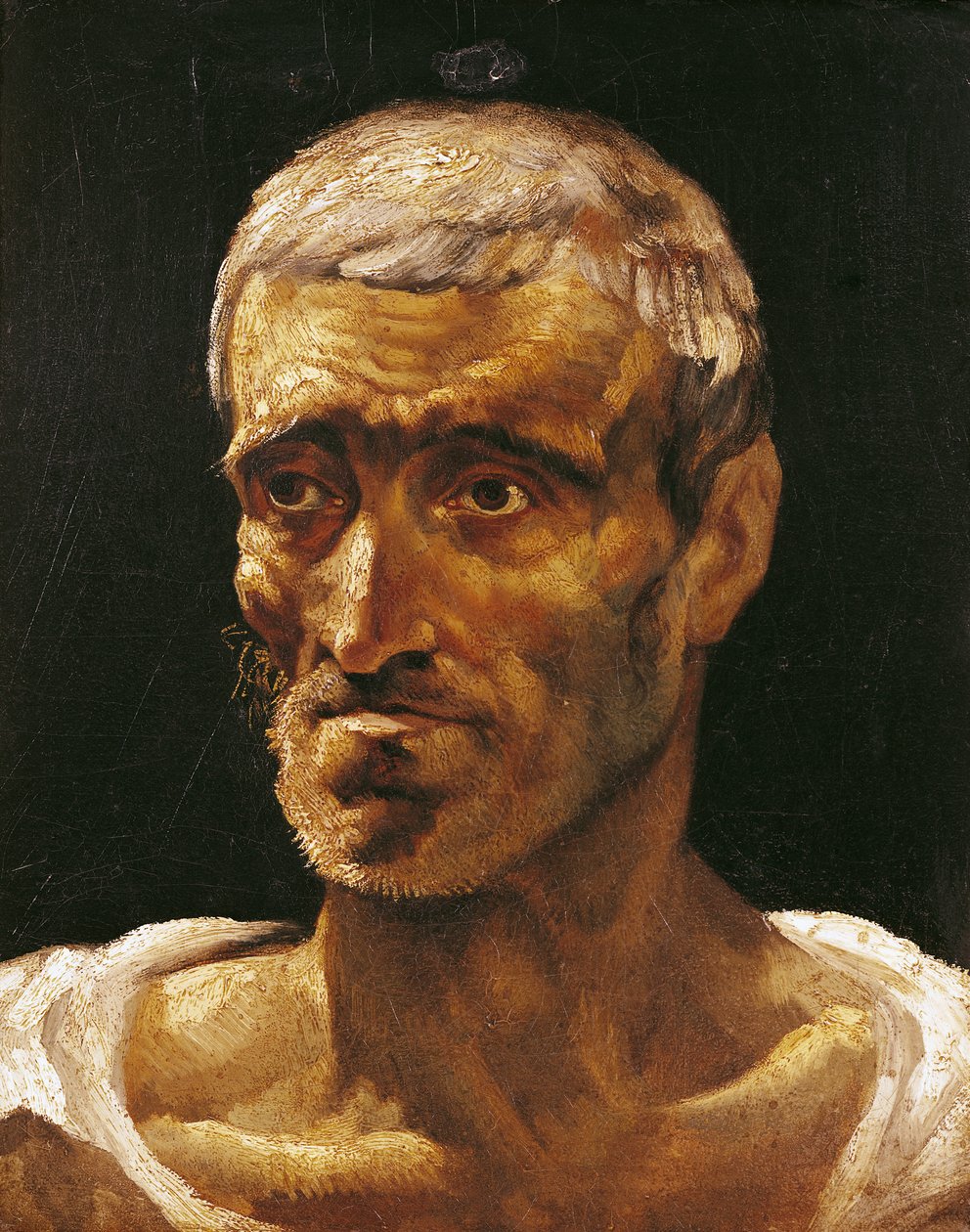 Egy hajótörött ember feje, tanulmány a Medúza tutaj számára, 1817-19 alkotó: Theodore Gericault