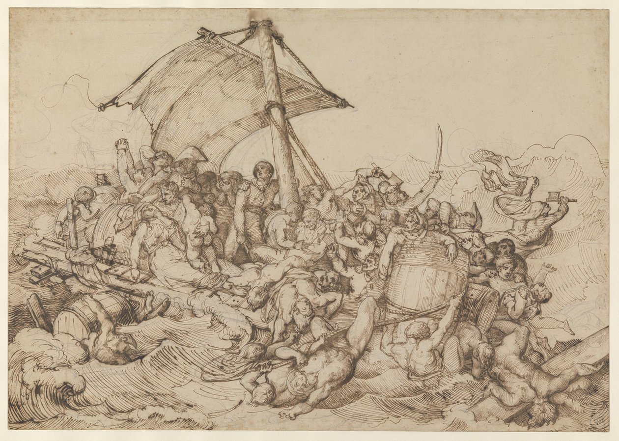 A „De Médusa” fregatt hajótörötteit szállító tutaj alkotó: Theodore Gericault