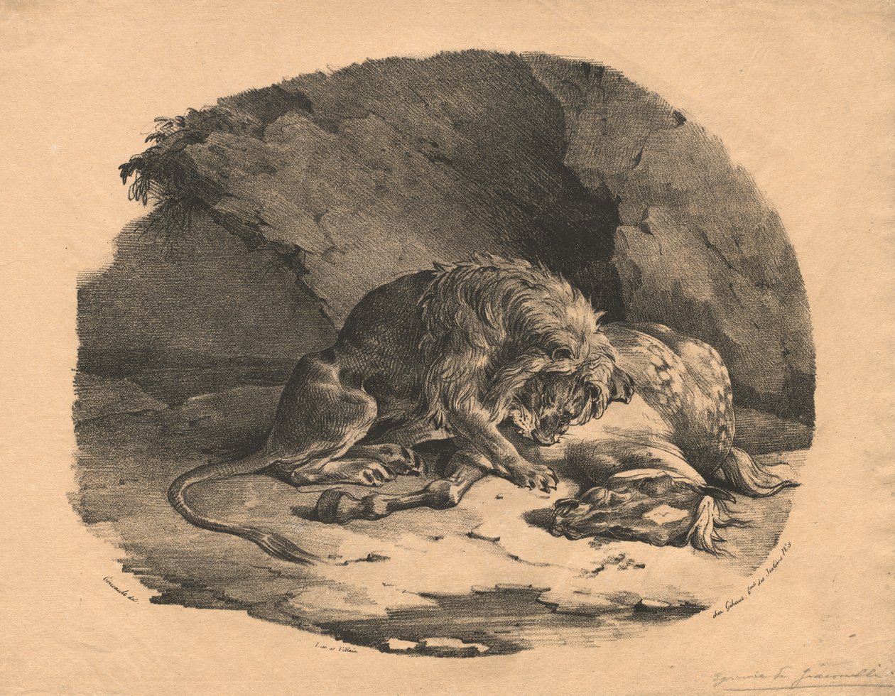 Az oroszlán által felfalt ló, 1823. alkotó: Theodore Gericault