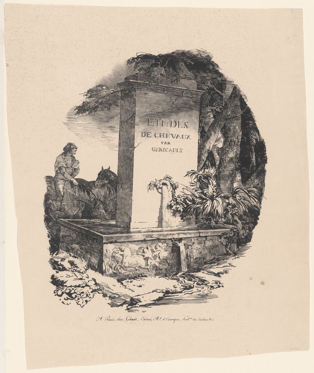 „Az itató” – a „Nagy lovak” címlapja – lovakról készült tanulmányok (The Watering Trough, Title Page for Studies of Horses or The Large Horses) alkotó: Theodore Gericault