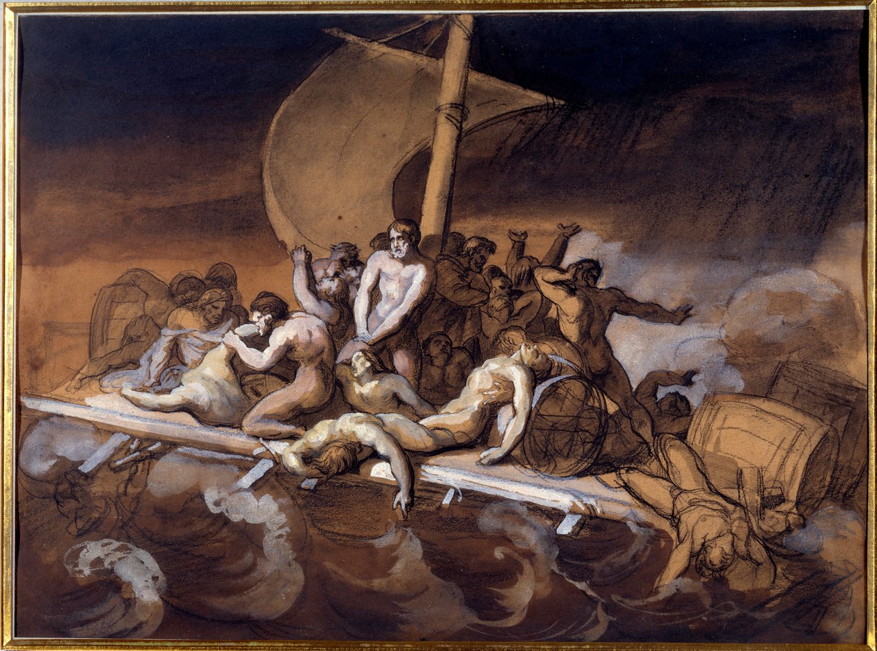 Theodore Gericault (1791-1824) a Medusa előkészítő tanulmányának tutaja mosáshoz és gouache-hoz papíron. 1819 Méret 0,28 X 0,38 m. Párizs, Louvre Múzeum alkotó: Theodore Gericault