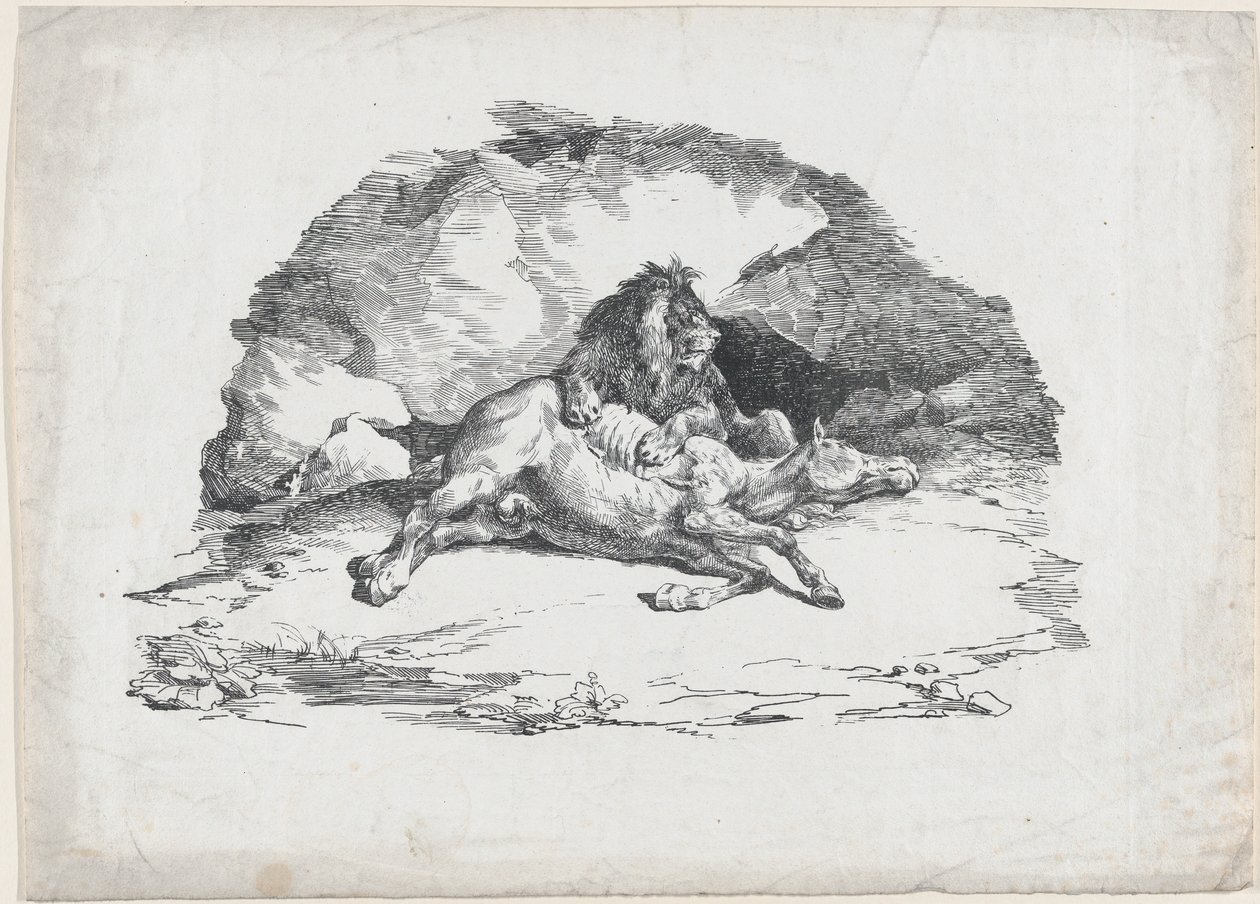 Oroszlán, amelyik lovat fal fel alkotó: Theodore Gericault