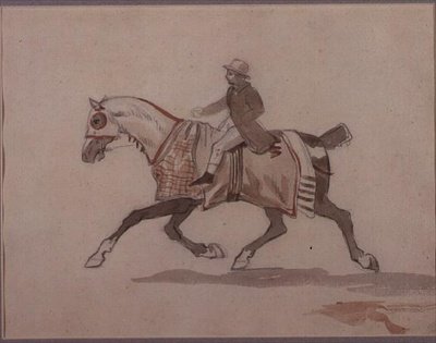 Kis vőlegény ügető lovon (ceruza és akvarell) alkotó: Theodore Gericault