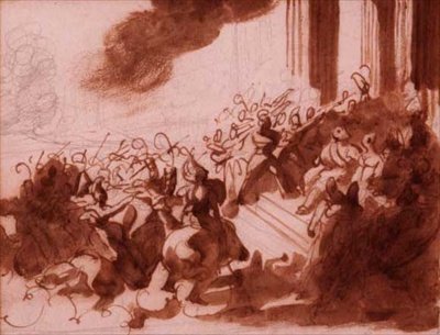 XVIII. Lajos felvonulást tart a Champ de Marson (ceruza, toll, barna tinta és mosás) alkotó: Theodore Gericault