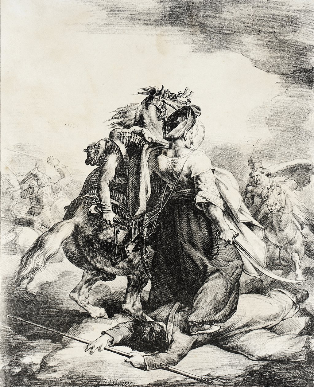 A mamelukok megvédik a megsebesült trombitásukat alkotó: Theodore Gericault