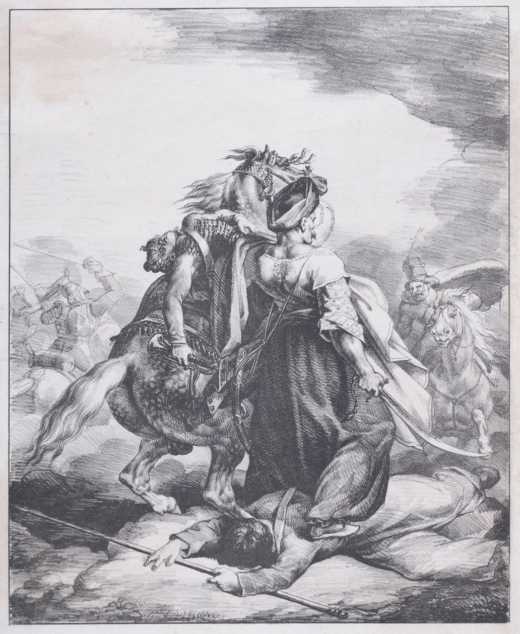 Egy mamluk védi a sebesült trombitását alkotó: Theodore Gericault