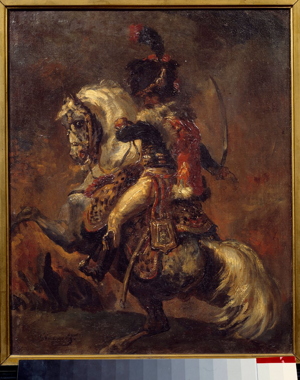 Theodore Gericault (1791-1824) 19. századi V. Vadász lovas tisztje. 0,27x0,22 m szurony, Musee Bonnat alkotó: Theodore Gericault