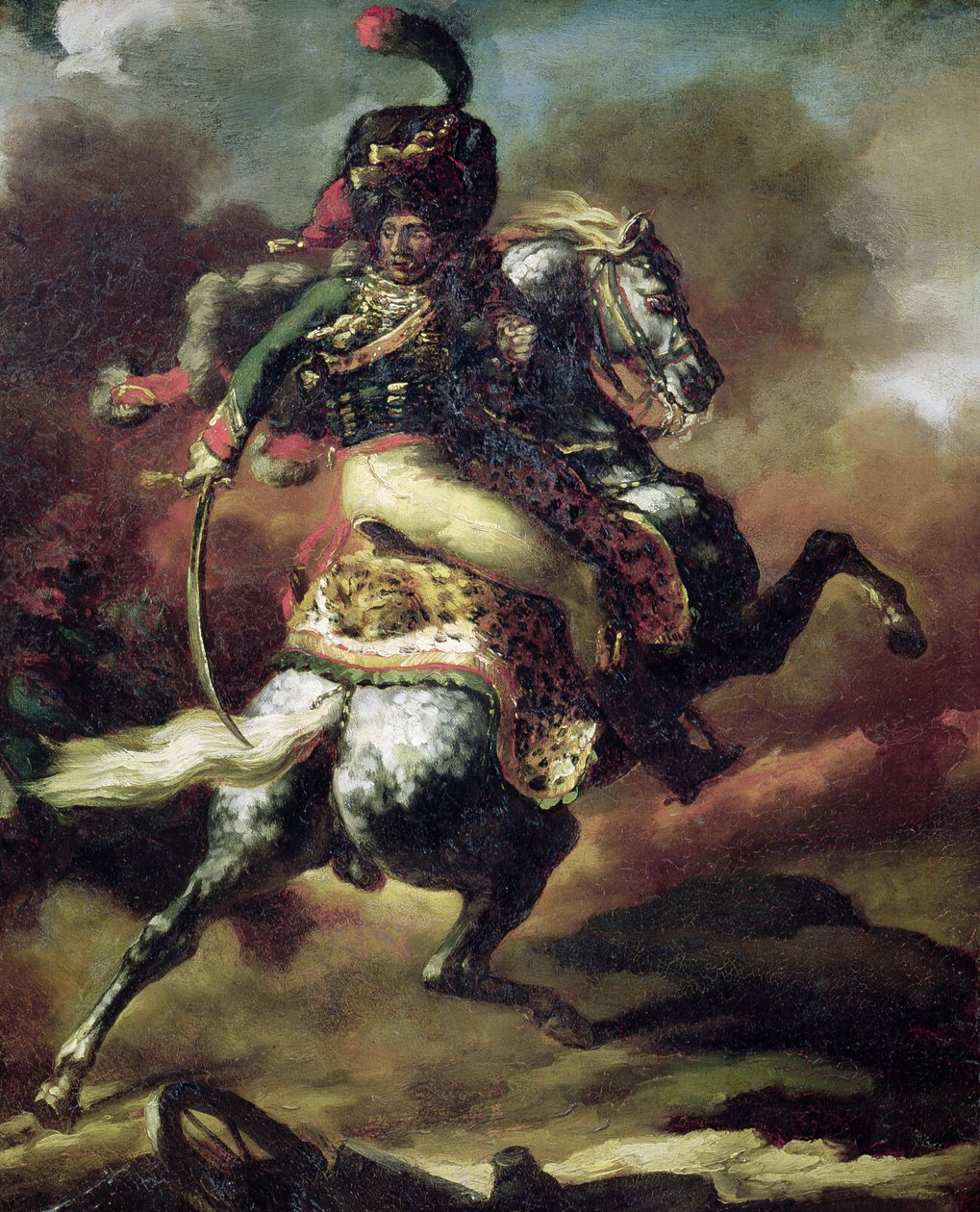 A lóháton rohamozó huszárok tisztje alkotó: Theodore Gericault