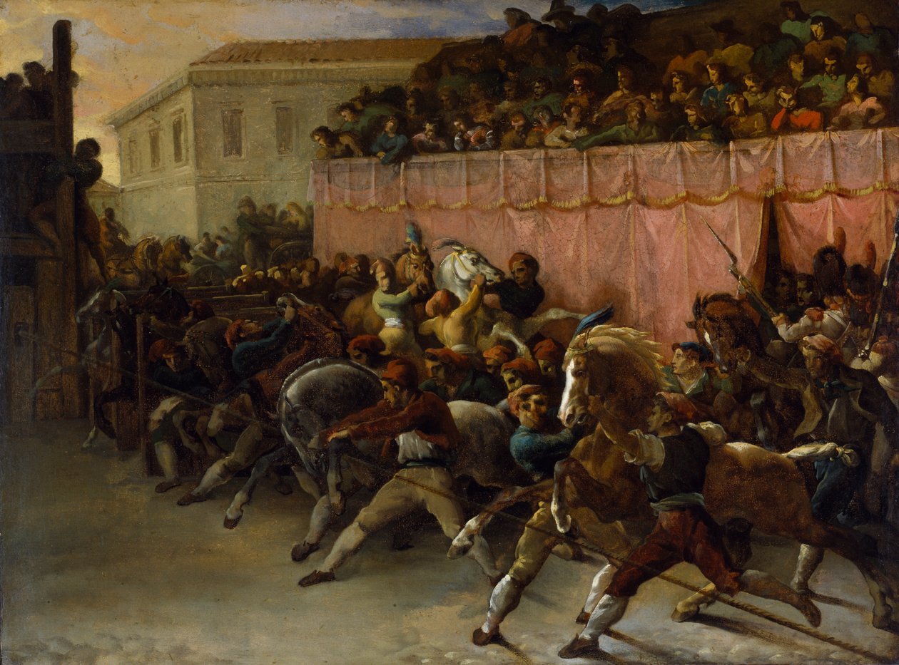 Versenyző nélküli versenyautók Rómában alkotó: Theodore Gericault