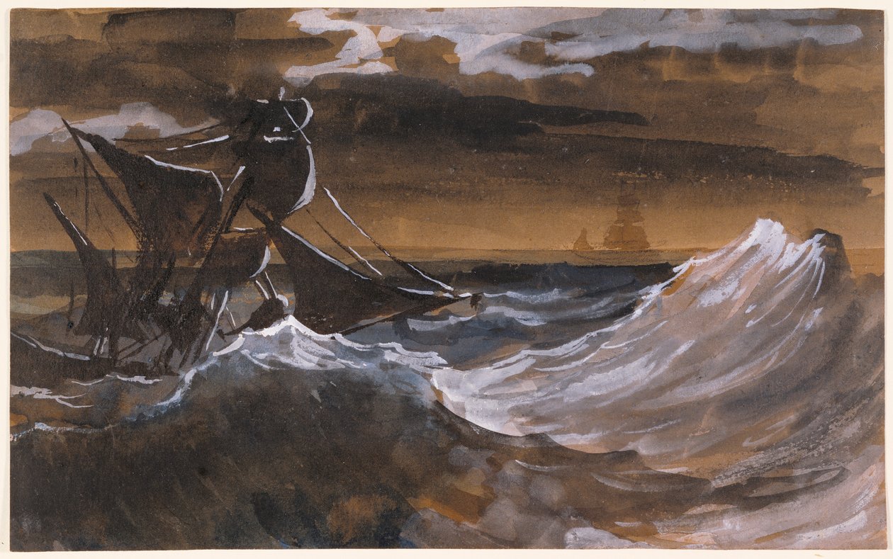 Vitorlás tomboló tengeren, 1818-1819 körül (ecset és barna mosás, akvarell fekete krétával) alkotó: Theodore Gericault