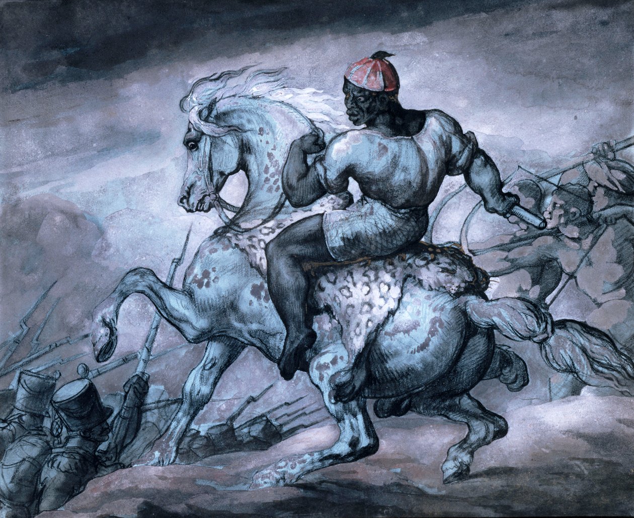 Jelenet a gyarmati háborúból: Egy fekete tenyészlovon alkotó: Theodore Gericault