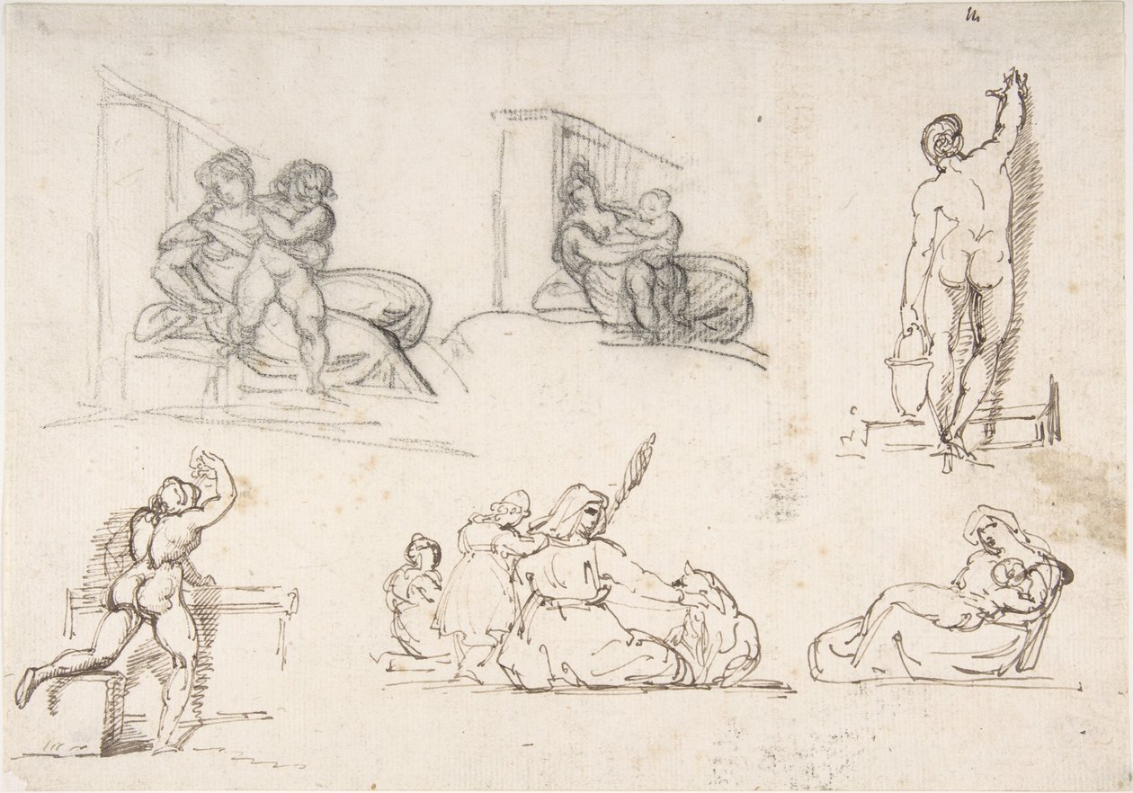 Hat rajz, köztük négy „A szegény olasz család” című műhöz alkotó: Theodore Gericault