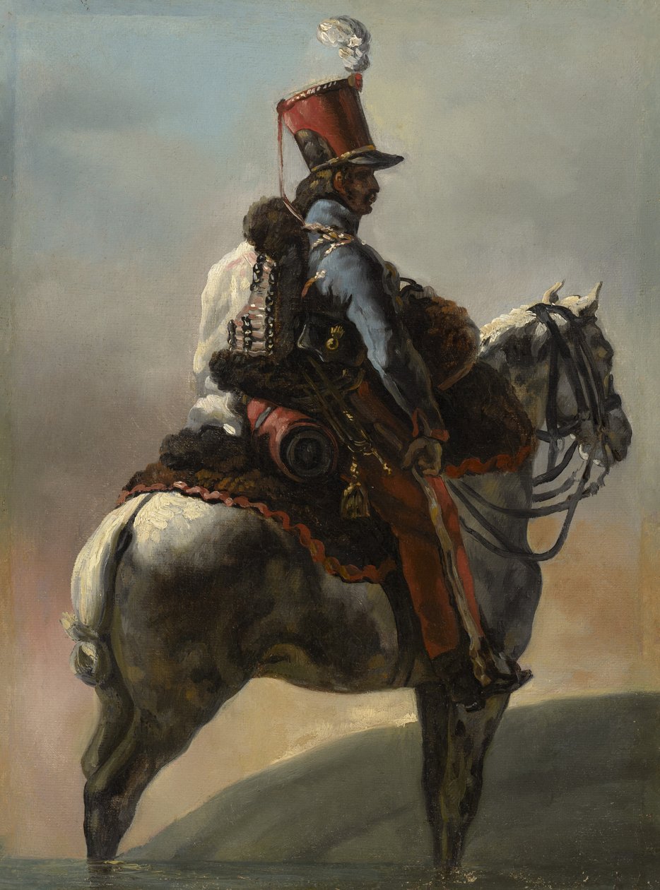 Tanulmány a "Huszárok trombitása" után, 1815?-27 alkotó: Theodore Gericault