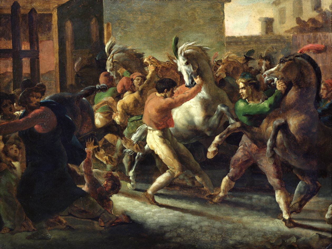 Tanulmány a barbár lovak versenyéről, 1817 alkotó: Theodore Gericault