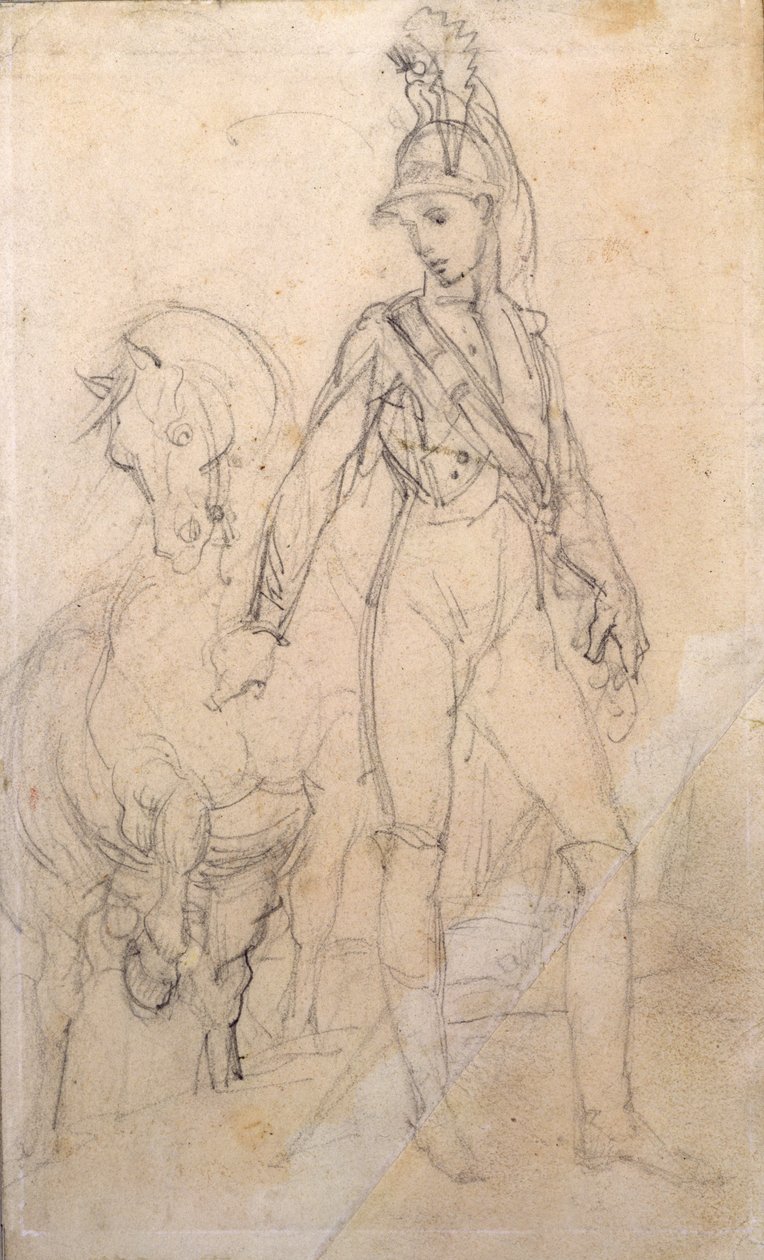 Tanulmány egy dragonyosról és a lováról alkotó: Theodore Gericault