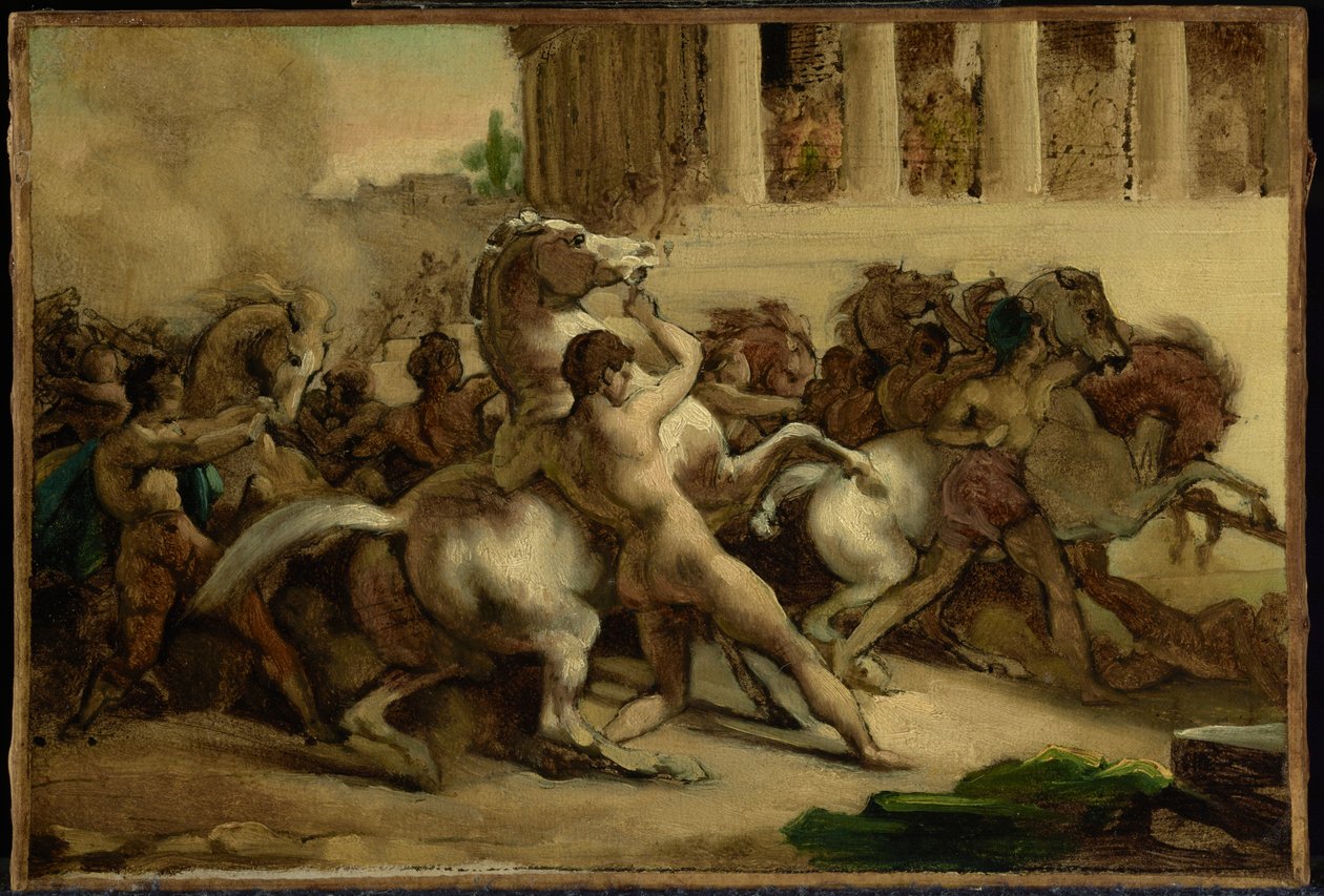 A lovas nélküli lovak versenye alkotó: Theodore Gericault