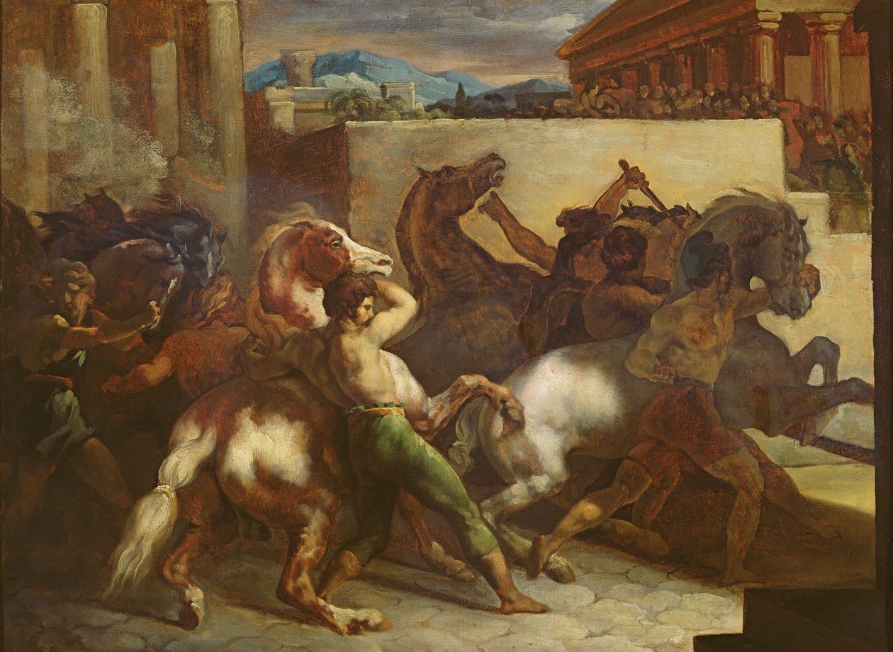 The Wild Horse Race Rómában, 1817 körül (olaj, papír) alkotó: Theodore Gericault