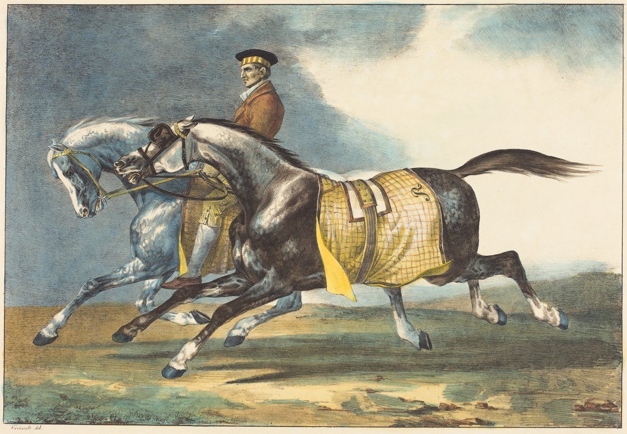 Két almásszürke ló gyakorlatozik alkotó: Theodore Gericault