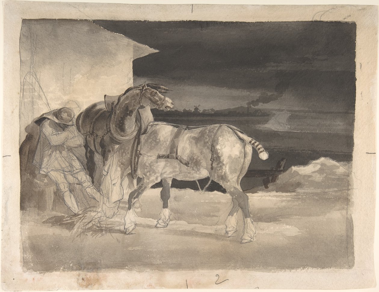 Két igásló és egy alvó kocsis alkotó: Theodore Gericault