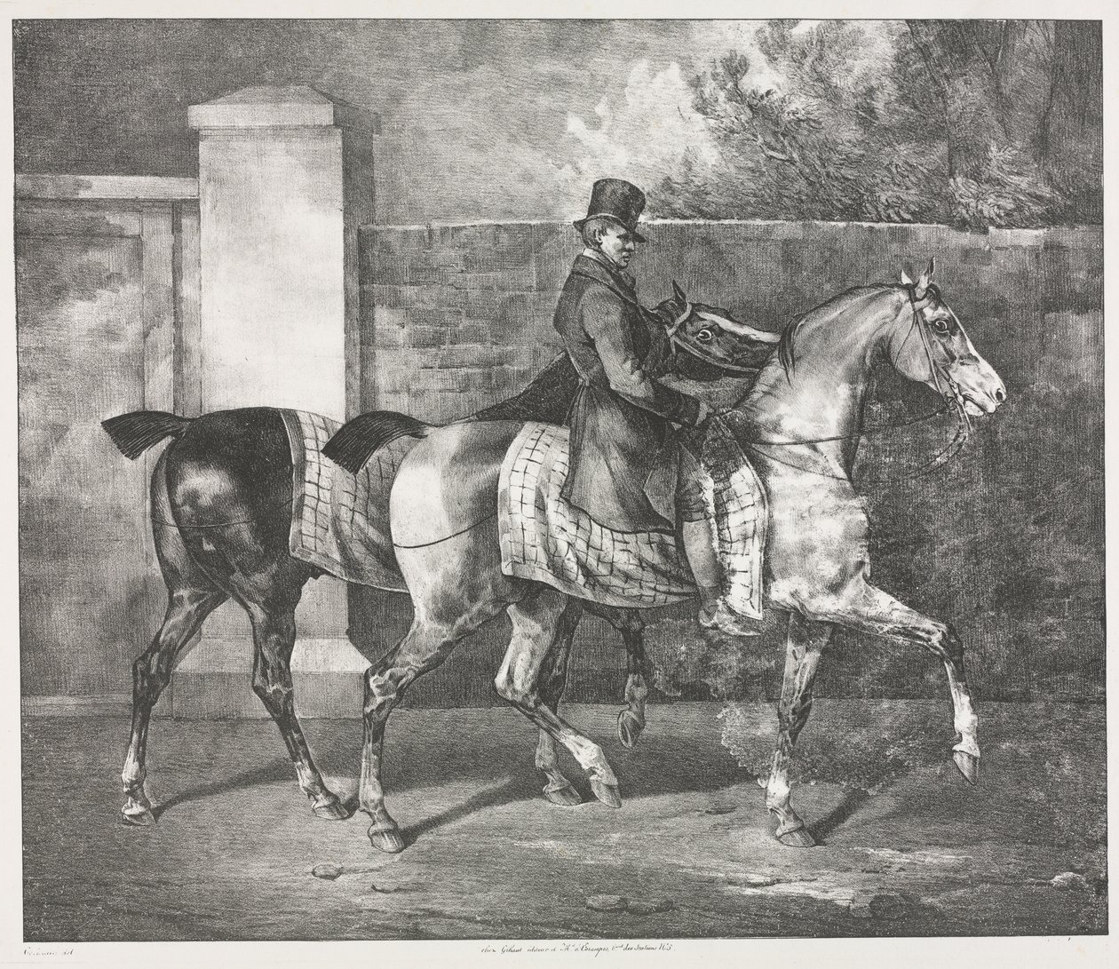 Két lovat egy zsoké edz alkotó: Theodore Gericault